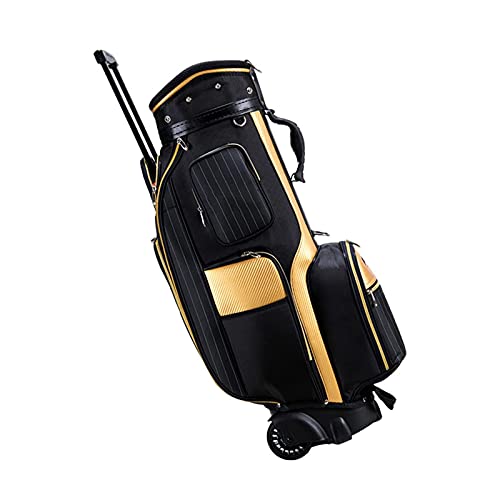 Golf-Standbag mit 5-Wege-Trennwänden, leicht zu tragende einziehbare Sonntags-Golftasche, feststellbares Räder-Chassis, mit wasserdichtem, verschleißfestem (Schwarz) Warm as Ever von ZURBAQD
