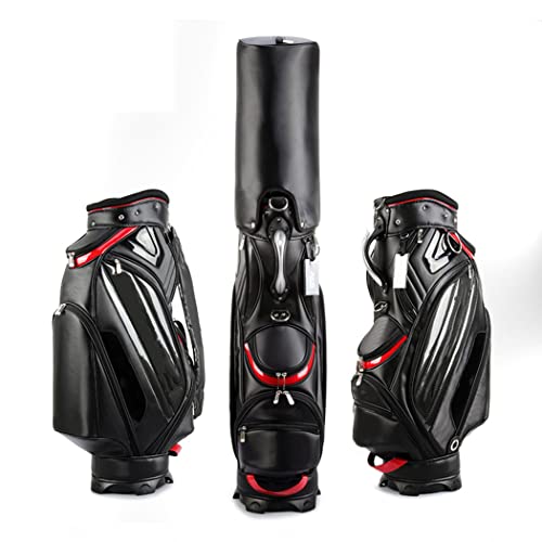 Golfschlägertasche für Herren, kristallwasserdichte PU-Golf-Standtasche, leichte Golfschläger-Tragetaschen mit 5-Wege-Organizer-Trennwand für Driving Range (schwarz) Warm as Ever von ZURBAQD
