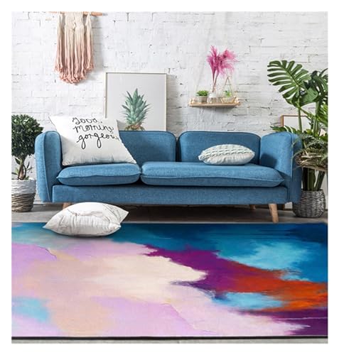 Lila und blaue Teppiche, moderne abstrakte Heimdekor-Teppiche, bedruckter Teppich mit niedrigem Flor, maschinenwaschbar mit rutschfester Unterseite, für Schlafzimmer, Wohnzimmer, Küche, Waschküche von ZURBAQD