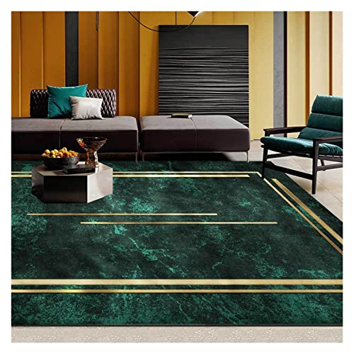 Teppiche mit geometrischen Linien in Smaragdgrün und Gold, geometrischer Teppich, bedruckter Heimdekor-Teppich, für Eingangsbereich, Küche, Wohnzimmer (Farbe: Grün, Größe: 120 x 160 cm) Warm as ever von ZURBAQD