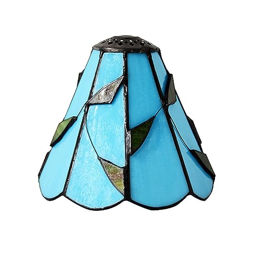 ZURBAQD 6-Zoll-Lampenschirm im Tiffany-Stil, Lampenschirm aus Buntglas mit grünen Blättern, nur für Tischlampen, Hängelampen, Wandleuchten, blau, kleines Loch Warm as Ever von ZURBAQD