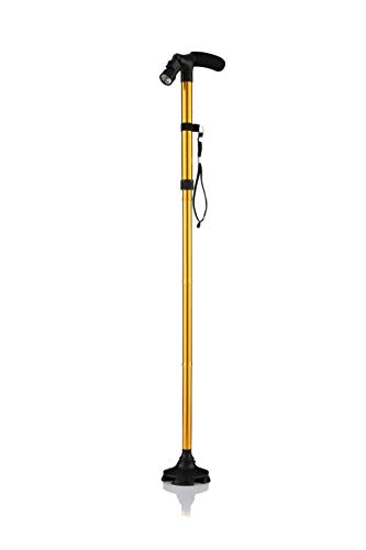 ZURBAQD Faltbare Vier-Eck-Krücken aus Aluminiumlegierung mit Licht für ältere Menschen im Freien, 85–97 cm (Mehrfarbig) (Gold) Warm as Ever von ZURBAQD