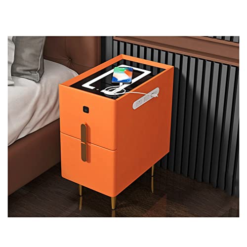 ZURBAQD Intelligenter Nachttisch mit Ladestation, Nachttisch mit Fingerabdruck-Entriegelungs-LED-Leuchten, Aufbewahrungsschrank für Schlafzimmer und Wohnzimmer (30 x 40 x 50 cm)/Orange Warm as Ever von ZURBAQD