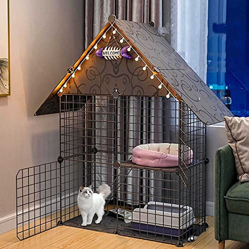 ZURBAQD Katzenkäfig für den Innenbereich, 2-stöckig, Katzenhütte, Katzenhütte aus Metall, langlebiges Haustiergehege für den Innenbereich mit Katzentoilette, Katzenhängematte – für Kaninchen, Hasen, von ZURBAQD