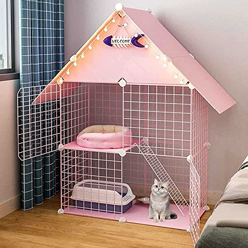 ZURBAQD Katzenkäfig für den Innenbereich, 2-stöckig, Katzenhütte, Katzenhütte aus Metall, langlebiges Haustiergehege für den Innenbereich mit Katzentoilette, Katzenhängematte – für Kaninchen, Hasen, von ZURBAQD