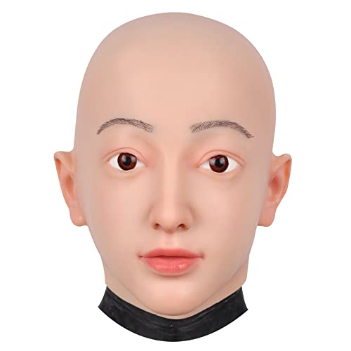 ZWSMS Realistische weibliche Kopfmaske Silikon Crossdresser Maske Handgefertigtes Gesicht Weiches Falsches Gesicht für Halloween Partys Transgender,Braun,Basic von ZWSMS