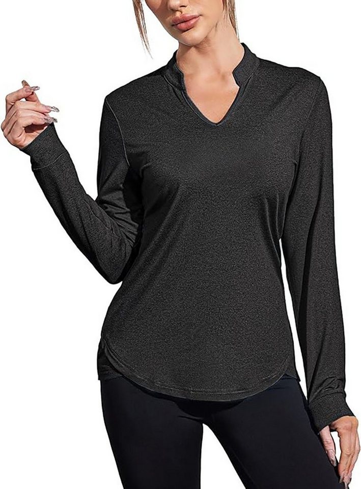 ZWY Funktionsshirt Damen Langarmshirt Yoga Sportshirt Leicht Fitness T-Shirt Wandern Outdoor V-Ausschnitt von ZWY