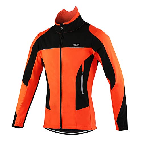 ZXCV Mann-Winter-Thermal Radjacke windundurchlässige wasserdichte MTB Bike Jacke Sports Softshell-Mantel-Fahrrad-Kleidung Reflektierende,Orange,XL von ZXCV