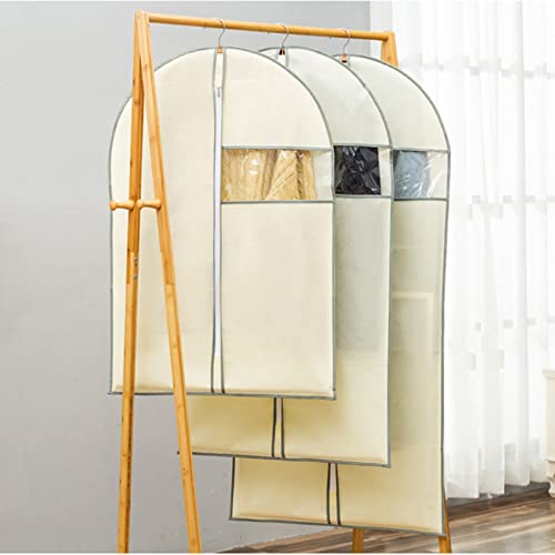 ZXCVB 5er-Pack Kleiderhüllen zum Aufhängen, Kleidersack aus Baumwolle, atmungsaktiv, waschbar, Kleidersack mit transparentem Fenster, Kleidungsaufbewahrungsbeutel,Beige,60 * 110cm von ZXCVB