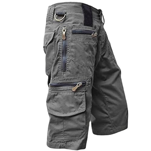 ZXCVB Sommer-Herren-Wander-Cargo-Shorts, schnell trocknende Taktische Jogger-Shorts mit Mehreren Taschen, lockere, lässige, Kurze Hosen für Männer,Grau,XL von ZXCVB