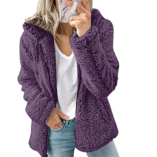 ZXCVB Women Open Front Hooded Cardigan Fleece Pocket Outwear (Purple,XL/16-18) von ZXCVB