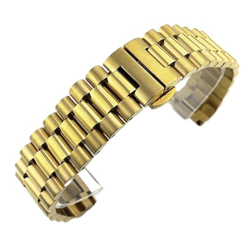 ZXF Uhrenarmbänder, DREI Perlen Edelstahl Armband Stahl Feste Schmetterlingsschnalle Flat + Gebogenes Band Armbandband Armband (Color : Gold, Size : 20mm) von ZXF
