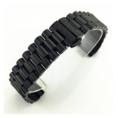 ZXF Uhrenarmbänder, DREI Perlen Edelstahl Armband Stahl Feste Schmetterlingsschnalle Flat + Gebogenes Band Armbandband Armband (Color : Schwarz, Size : 21mm) von ZXF
