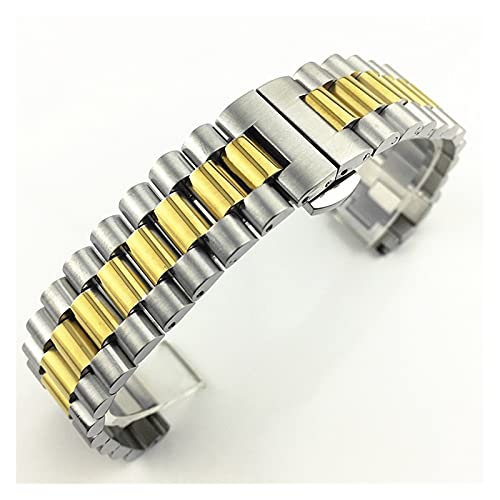 ZXF Uhrenarmbänder, DREI Perlen Edelstahl Armband Stahl Feste Schmetterlingsschnalle Flat + Gebogenes Band Armbandband Armband (Color : Silver Gold, Size : 19mm) von ZXF