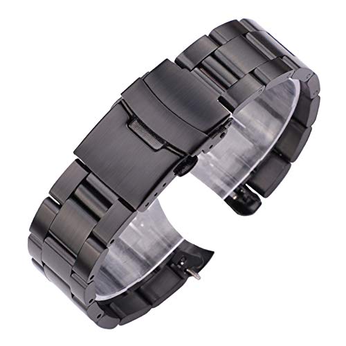 ZXF Uhrenarmbänder, Edelstahl-Armband-Armband 20mm 22mm Männer Metall gebürstet Curved End Uhrenarmband-Bügel-Uhren Zubehör Armband (Band Color : Black, Band Width : 22mm) von ZXF
