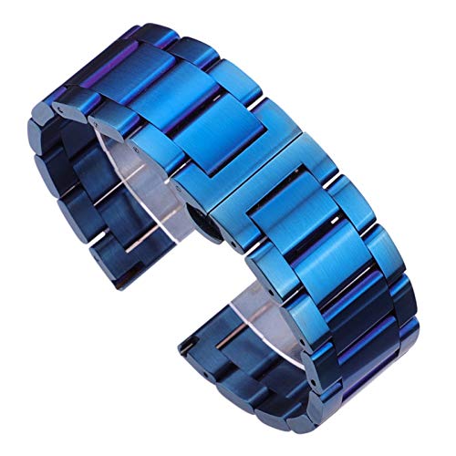 ZXF Uhrenarmbänder, Edelstahl-Uhrenarmband 18 20 21 22 23 24mm Blau Silber Metall Uhrenarmbänder Strap Falten Faltschließe Uhren Zubehör Armband (Band Color : Blue Brushed, Band Width : 21mm) von ZXF