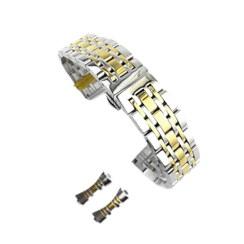 ZXF Uhrenarmbänder, Gurt Seven Wulst Edelstahlband Armband Stahl Massive Dual Interface Strap Flache und gekrümmte Schmetterlingsschnalle Armband (Color : Silver Gold, Size : 17mm) von ZXF