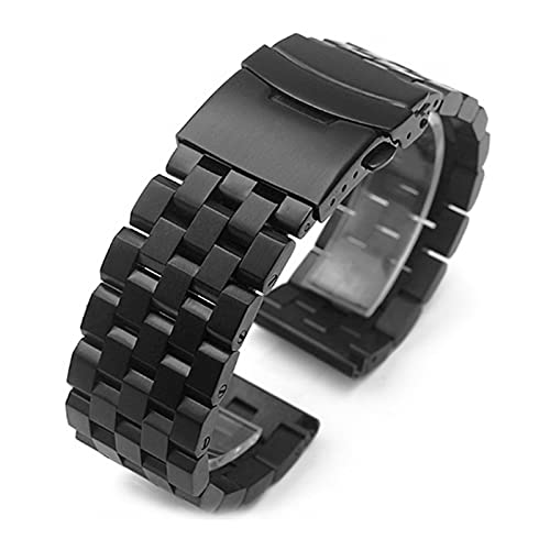 ZXF Uhrenarmbänder, Schraube einstellbar 22mm feiner gebürsteter mattierter Edelstahl Fester Fünf-Perlen-Riemen Armband (Color : Schwarz, Size : 20mm) von ZXF