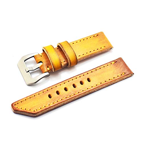 ZXF Uhrenarmbänder Leder, 22mm 24mm 26mm Lederband Vintage Gelb Handgemachte Strafe Herren Strap Herren Ersatzband Armband Armband Armband elegant und stilvoll (Band Width : 20mm) von ZXF