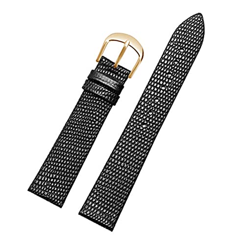 ZXF Uhrenarmbänder Leder, Ultradein Lederband 14 16 18 20 22mm schwarz weiß rot braun mit Stiftschnalle Strap für männlich und weiblich elegant und stilvoll (Color : Black golden, Size : 16mm) von ZXF