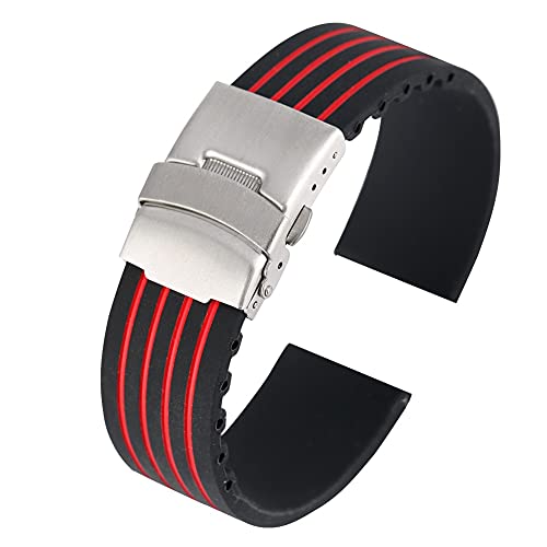 ZXF Uhrenarmband, 18MM 20MM 22MM 24MM Uhr Band Wasserdicht Armband Silikon Stabile Klapp Verschluss Red Ersatz Streifen Silikon Gummi Uhrenarmband (Color : Rot, Size : 18mm) von ZXF