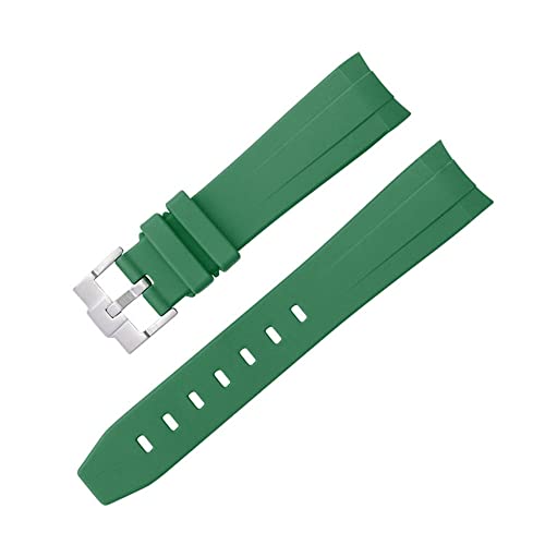 ZXF Uhrenarmband, 20mm 21mm Silikon Handgelenk Band Männer Frauen Gebogene Endtauchen wasserdichte Gummiarmband Zubehör Silikon Gummi Uhrenarmband (Band Color : Green S, Band Width : 20mm) von ZXF