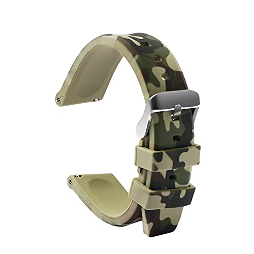 ZXF Uhrenarmband, Camouflage Silikonband Flachkopfband Verdickter Edelstahlverschluss Silikon Gummi Uhrenarmband (Color : Green, Size : 24mm) von ZXF
