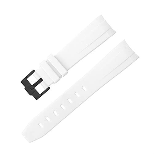 ZXF Uhrenarmband, Silikon gekrümmter Band Armband Edelstahlschnalle Schnellfreisetzung Ersatzgurt Silikon Gummi Uhrenarmband (Color : White blackbuckle, Size : 21mm) von ZXF