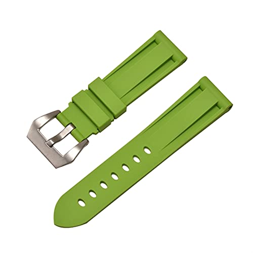 ZXF Uhrenarmband, Silikonband Multicolor Weiche Kautschukband Edelstahlschnalle Schnellfreisetzung Weichgummi Ersatzgurt Silikon Gummi Uhrenarmband (Color : Green Silver Buckle, Size : 20mm) von ZXF