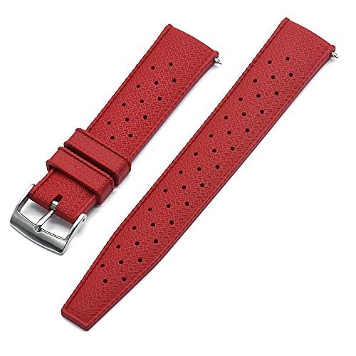 ZXF Uhrenarmband, Tropischer Fluor-Gummi-Riemen 20mm 22mm Uhrenarmband für Uhrband Tauchen wasserdichte Armbandarmband Silikon Gummi Uhrenarmband (Color : Red, Size : 20mm) von ZXF