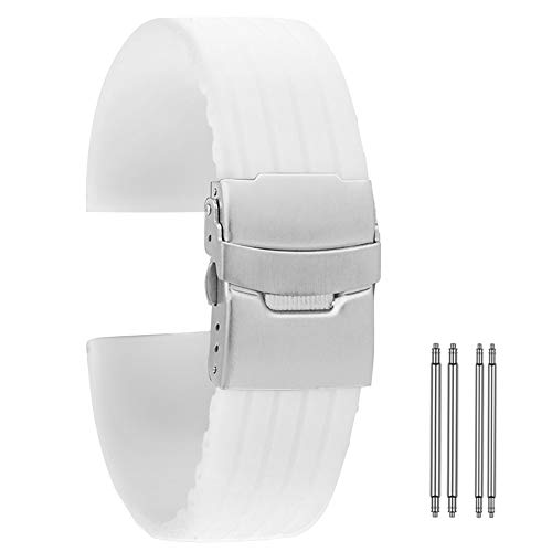 ZXF Uhrenarmband, Weiß Silikon Armband 18mm 20mm 22mm 24mm Durable Wasserdicht Armband Uhr Band Silikon Gummi Uhrenarmband (Color : E, Size : 18mm) von ZXF