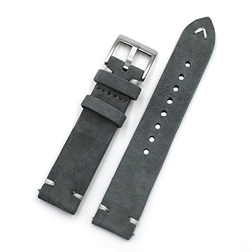 ZXF Uhrenarmband Handgemachte Uhrenband 18mm 20mm 22mm 24mm Vintage Lederband Ersatz Tan Beige Für Männer und Frauen Uhren (Band Color : Gray, Band Width : 18mm) von ZXF