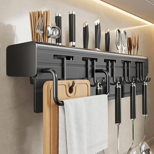 ZXINXIN Multifunktionales Küchen-Wandregal mit Haken, wandmontierter Utensilienhalter für die Küche, schwarzer All-in-One-Küchen-Wand-Organizer, 60cm12 Hook von ZXINXIN