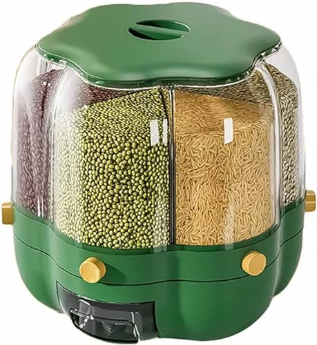ZXINXIN Runder Reisspender, 6 Gitter, 360° drehbar, transparenter Reisbehälter, drehbarer Trockenfutterbehälter für Obst und Getreide,Green von ZXINXIN