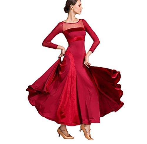 ZYLL Frauen moderner Walzer Tango Tanzen Kleidung Modern Dance Dress nationalen Standard Kleid Ballsaal Wettbewerb Kleid der Frauen,Rot,M von ZYLL