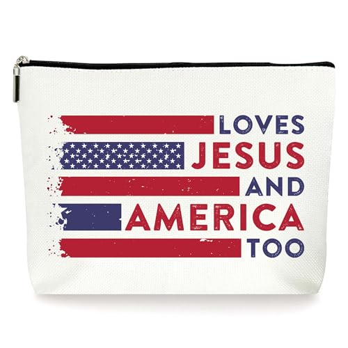 "Love Jesus And America Too", Make-up-Tasche, Kosmetiktasche, amerikanische Flagge, Geschenke zum Geburtstag, Muttertag, Weihnachtstag, Unabhängigkeitstag, für Frauen, Freunde, Schwestern, Damen, von ZYQFN