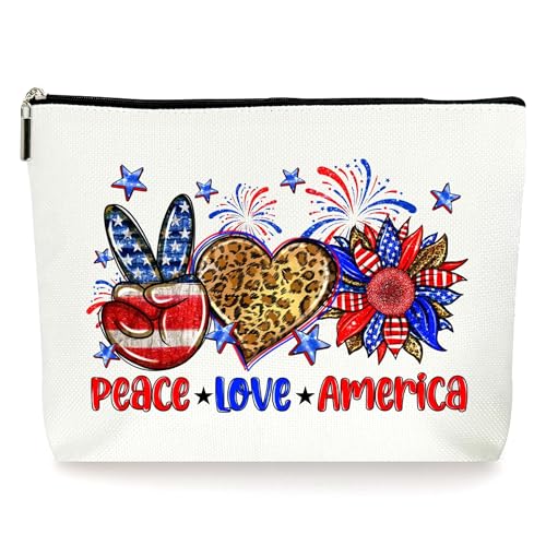 ZYQFN Make-up-Tasche "Peace·Love·America" – Kosmetiktasche – Amerikanische Flagge – Geschenke zum Geburtstag, Muttertag, Weihnachtstag, Unabhängigkeitstag, für Frauen, Freunde, Schwestern, Damen, von ZYQFN