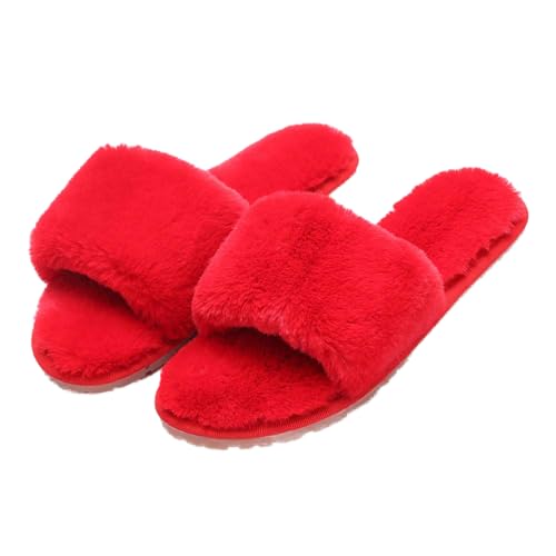 ZYYCAOMFF Hausschuhe Slipper Pantoffeln Startseite Indoor Warme Hausschuhe Warme Slip Flats Damenmode Plüsch Flip Flops -Rot_Chinese_41-42 von ZYYCAOMFF