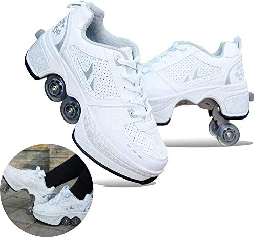 ZZ Kick Roller Shoes, 2 In 1 Multifunctional Rollschuhe, Komfortable Roller Skates Für Jungen Und MäDchen,White-38 von ZZ