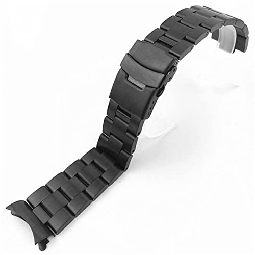 ZZDH Uhrenarmbänder Edelstahl Ersatzband Metall Uhrarmband Gebogene Uhr Band Wechselarmband Uhr Armband Watch Wrist Strap Band Replacement 18mm 19mm 20mm 21mm 22mm 24mm (Color : Black, Size : 18mm) von ZZDH