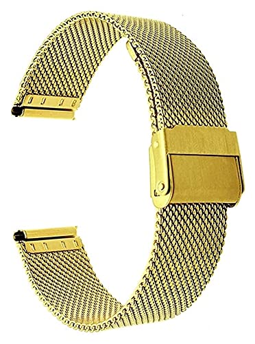 ZZDH Uhrenarmband Edelstahl Metallgitterband Schnellverschluss Uhrenarmband Smart Watch Armbänder Für Männer Frauen 13mm 14mm 16mm 17mm 18mm 19mm 20mm 22mm (Color : Gold, Size : 18mm) von ZZDH