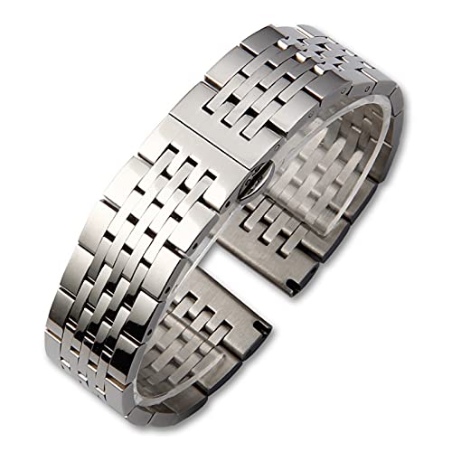 ZZDH Uhrenarmband Watch Strap Feste Edelstahl Armband Sieben Perlen Schmetterlingsschnalle 12mm14mm16mm18mm17mm20mm22mm24mm Gurt für Männer Frauen (Band Color : Silver, Band Width : 19mm) von ZZDH