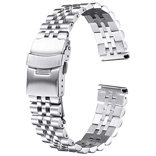 ZZDH uhrenarmband Edelstahl Edelstahl Uhr Armbandarmband 20mm 22mm 24mm Frauen Männer Silber Massive Metall Uhrbandband Zubehör (Band Color : Silver, Band Width : 21mm) von ZZDH