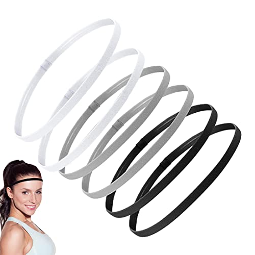 6 Stück Sport Stirnband Elastisch Dünn rutschfest Silikongriff Skinny Yoga Training Sport-Stirnbänder Schweißband Kopfbedeckung für Männer Mädchen von ZZHBOO