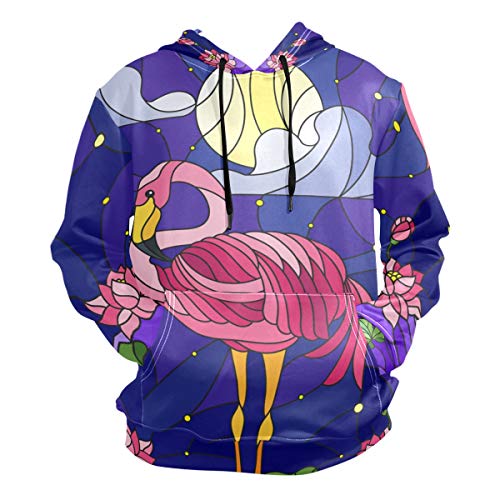 ZZKKO Buntglas Flamingo Freizeitkleidung für Herren Hoodie Pullover Sweatshirt Dünn Tee Top Kleidung Größe XL von ZZKKO