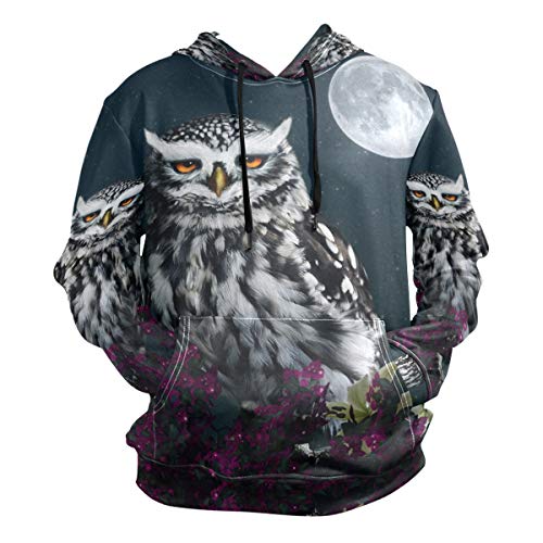 ZZKKO Owl In The Night Freizeitkleidung für Herren, Kapuzenpullover, Sweatshirt, dünnes T-Shirt, Größe XL von ZZKKO