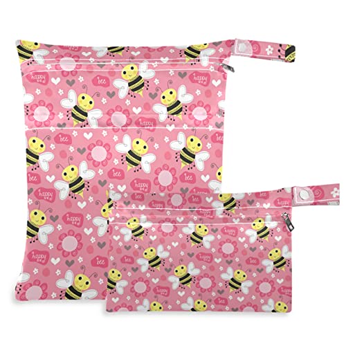 ZZXXB Happy Bee wasserdichte Tasche für Feucht- und Feuchttücher mit Reißverschluss, Blumenmuster, wiederverwendbar, für Reisen, Strand, Pool, Fitnessstudio, Yoga, Badeanzug, Toilettenartikel von ZZXXB