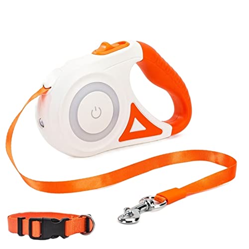 ZZYQDRTT Einziehbare Haustierleine mit Taschenlampe - ideal für Hunde und Katzen - Automatisches, strapazierfähiges Nylon - Perfekt für Spaziergänge - Leuchtendes Orange - Mittlere Halsbandgröße von ZZYQDRTT