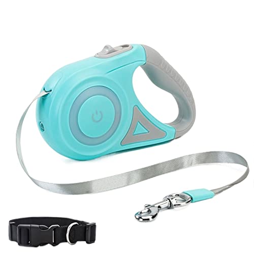 ZZYQDRTT Einziehbare Hundeleine mit Taschenlampe - Ideal für Hunde und Katzen Aller Größen - Gehen Sie sicher mit Ihrem Haustier spazieren - Strapazierfähige Nylonleine - Leuchtendes Grün - 5m von ZZYQDRTT