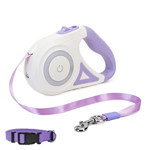 ZZYQDRTT Einziehbare Nylon-Hundeleine mit Taschenlampe - ideal für Hunde und Katzen - Automatische Laufleine - lila 5m - m Halsband kompatibel von ZZYQDRTT